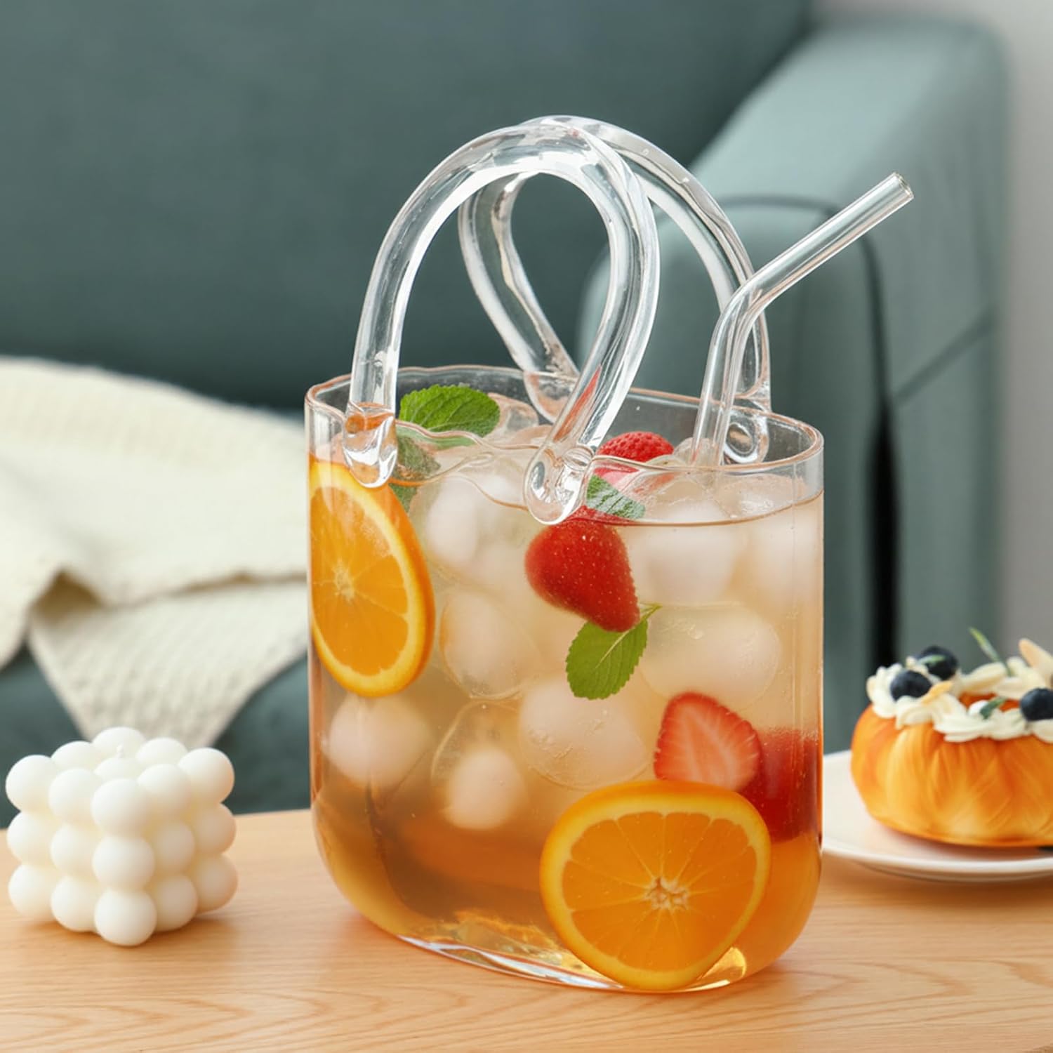 Glass Purse Vase for Flowers, Clear Bag Vases with Handle, Unique Cute Handbag Shape Decorative Flower Vases with Fish Bowl for Centerpieces Home Table Shelf Decor Birthday