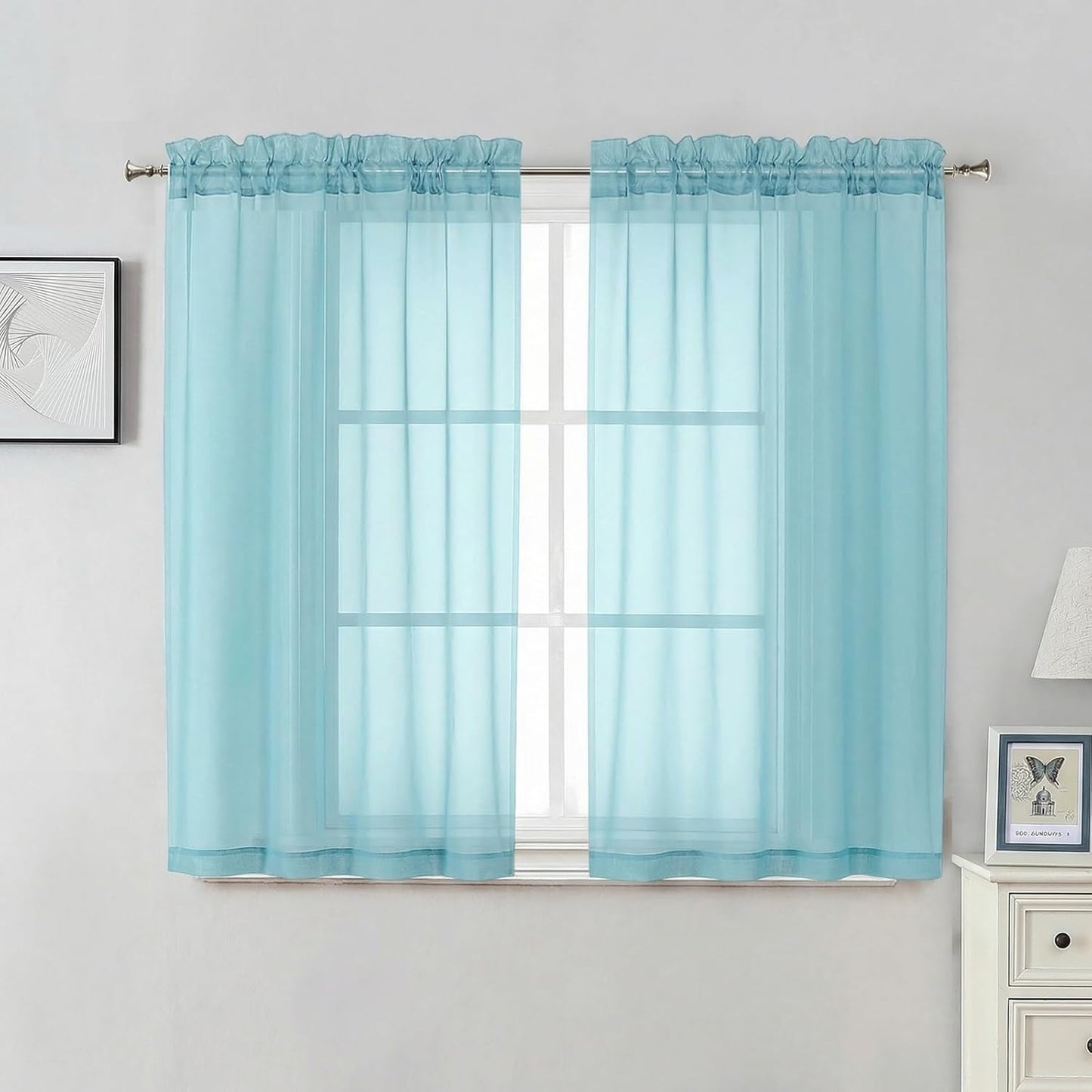 Sheer Navy Blue Curtains 84 inch Length 2 Panels Set, Airy Soft-Touching Rod Pocket Voile Drapes for Living Room/Bedroom, Each 40W x 84L