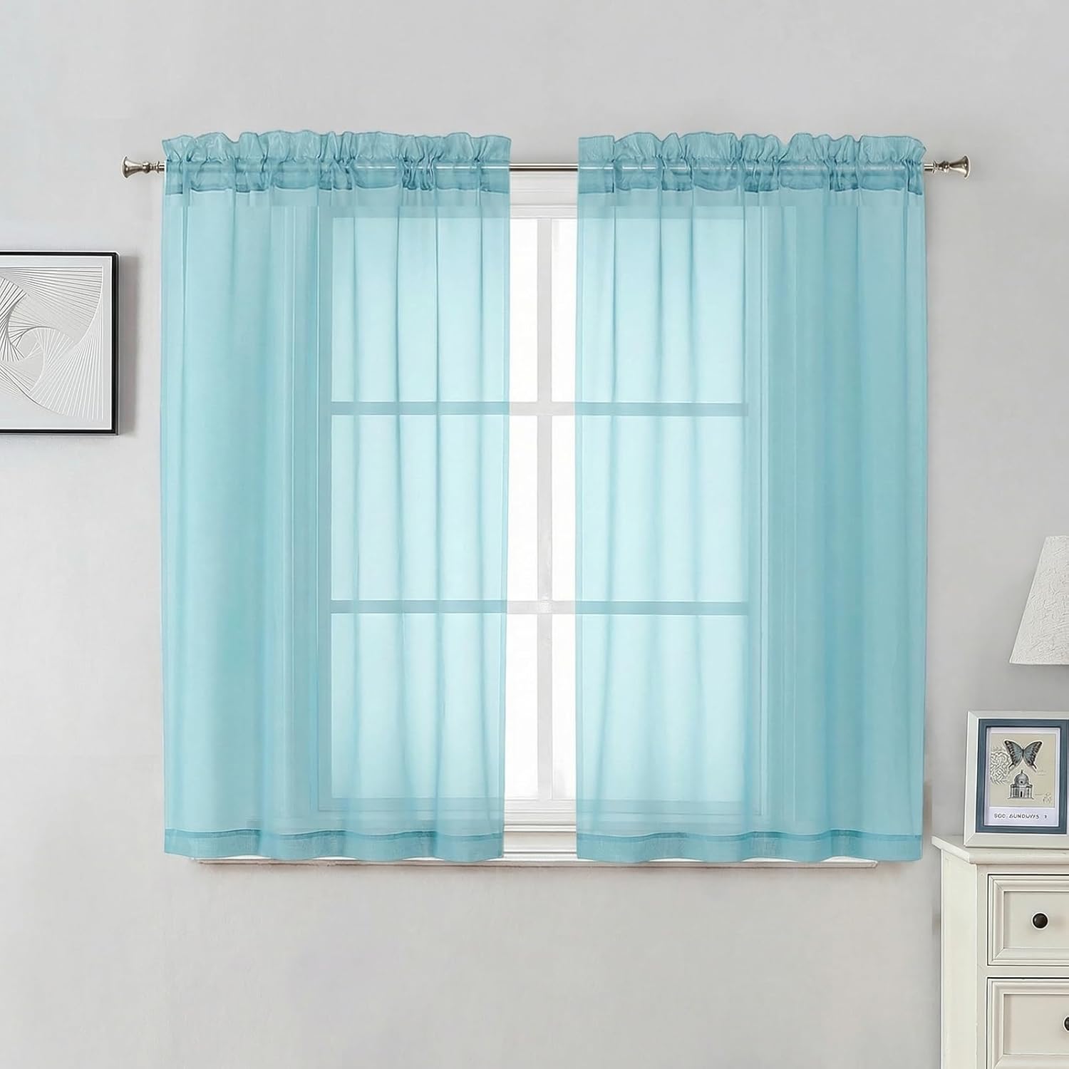 Sheer Navy Blue Curtains 84 inch Length 2 Panels Set, Airy Soft-Touching Rod Pocket Voile Drapes for Living Room/Bedroom, Each 40W x 84L