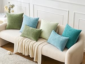 MIULEE Pack of 2 Couch Throw Pillow Covers 18x18 Inch Spring Soft Sage Green Chenille Pillow Covers for Sofa Living Room Solid Dyed Pillow Cases