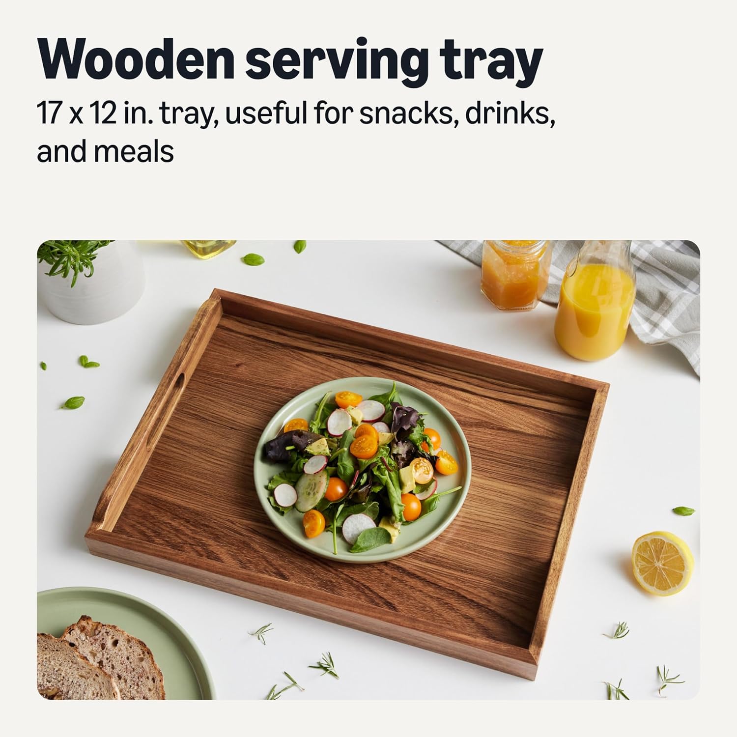 Basics Wooden Serving Tray, Acacia Wood, 17 x 12 in.