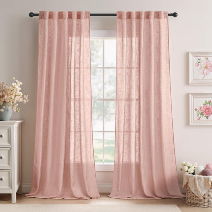 Natural White Linen Curtains 84 Inch Long for Bedroom Living Room, Soft Thick Linen Textured Window Drapes Semi Sheer Light Filtering Rod Pocket Back Tab Neutral Farmhouse Cream Ivory 2 Panels