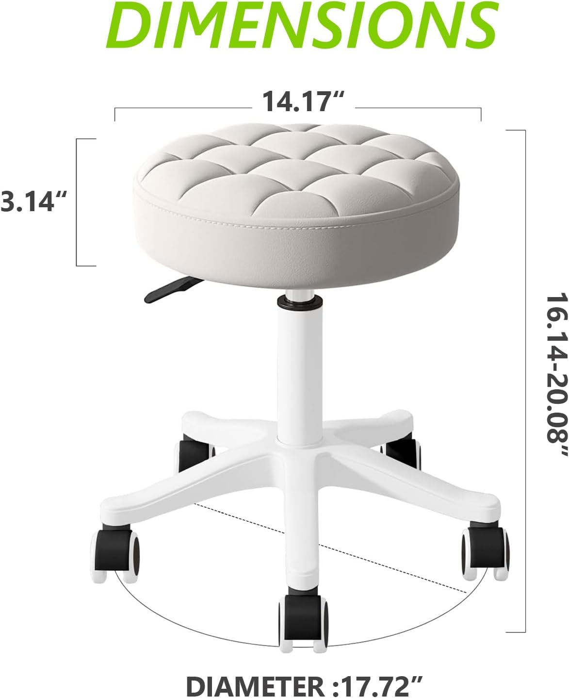Small PU Leather Round Stool Chair Armless Comfy Rolling Medical Salon Stools with Wheels Height-Adjustable for Tattoo Salon Work Home, Office Chair