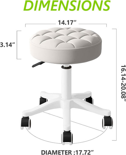 Small PU Leather Round Stool Chair Armless Comfy Rolling Medical Salon Stools with Wheels Height-Adjustable for Tattoo Salon Work Home, Office Chair