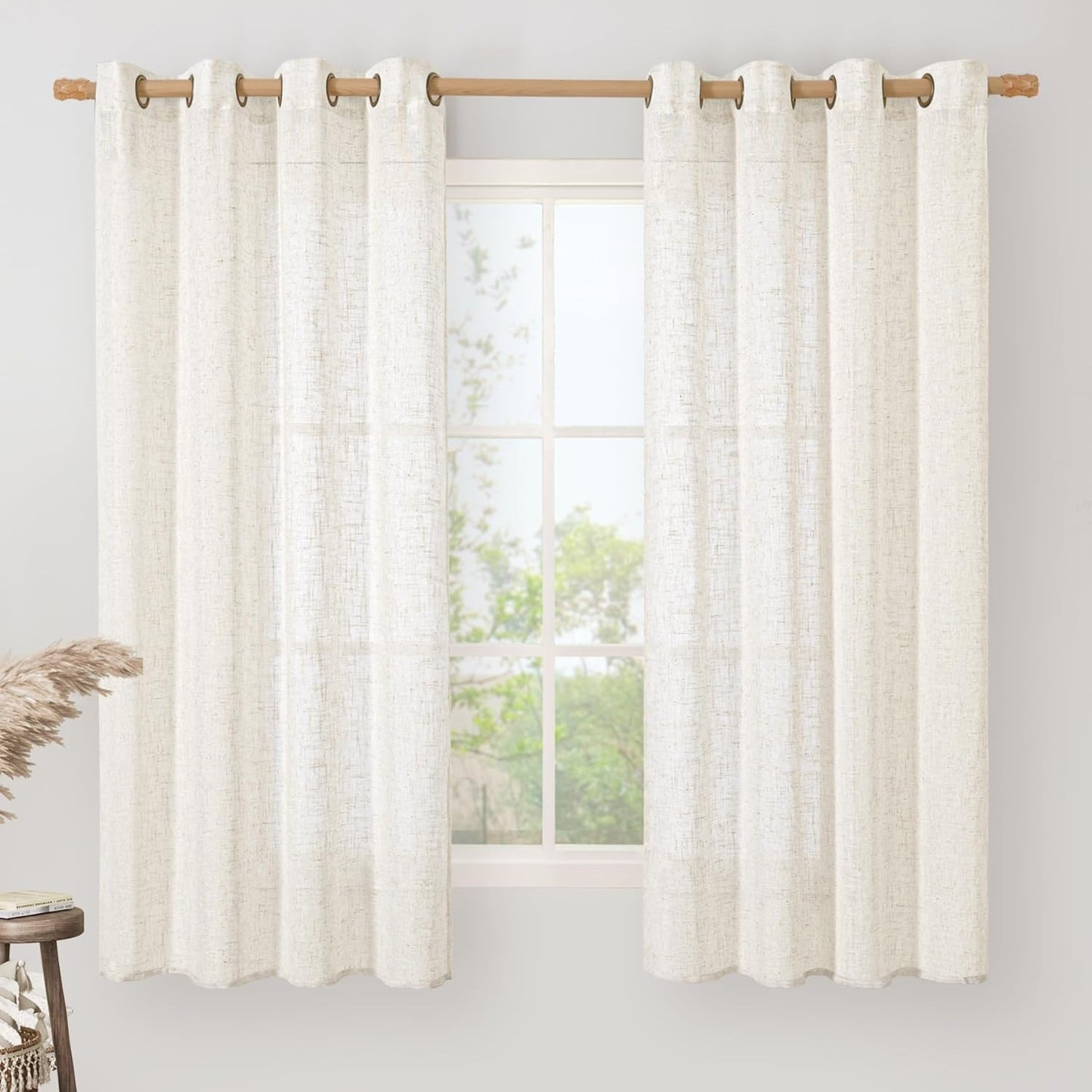 Natural Ivory Linen Semi Sheer Curtains 84 inch Length, Cream Light Filtering Soft Thick Neutral Living Room Drapes with Bronze Grommet for Bedroom/Farmhouse, 2 Panels, 52 x 84 Inch