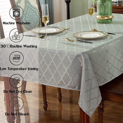 Jacquard Tablecloth Damask Fabric Table Cloth Water Resistant & Wrinkle Free Spillproof Polyester Table Cover for Kitchen Dining Tabletop (Rectangle/Oblong, 52" x 70" (4-6 Seats), Gray)