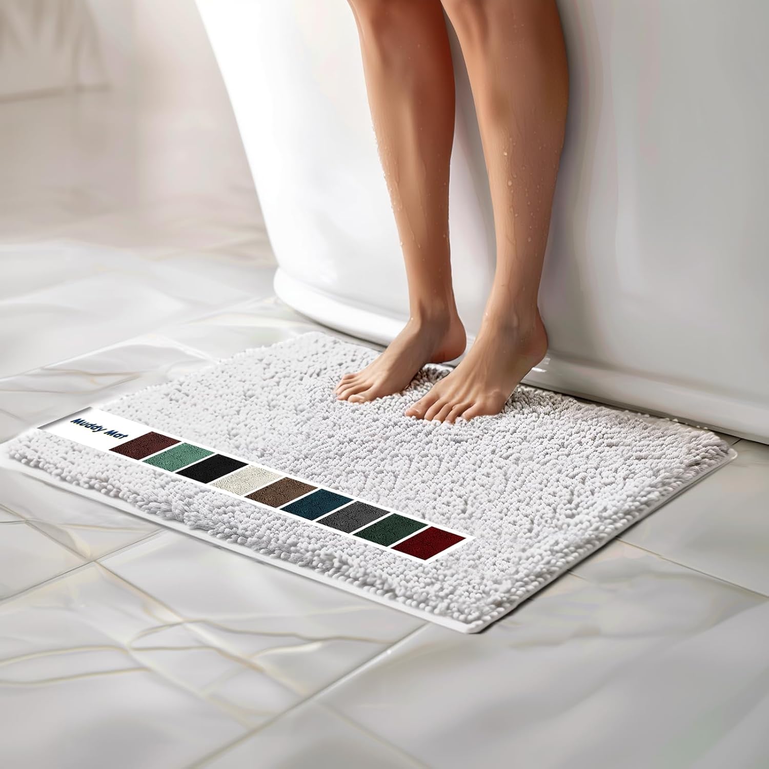 Chenille Bathroom Rugs Quick Dry Microfiber Mats Non Slip Washable, Extra Thick, Soft and Highly Absorbent Bath Mats for Bathroom, Kitchen, and Shower Floor - Grey 36"x60"
