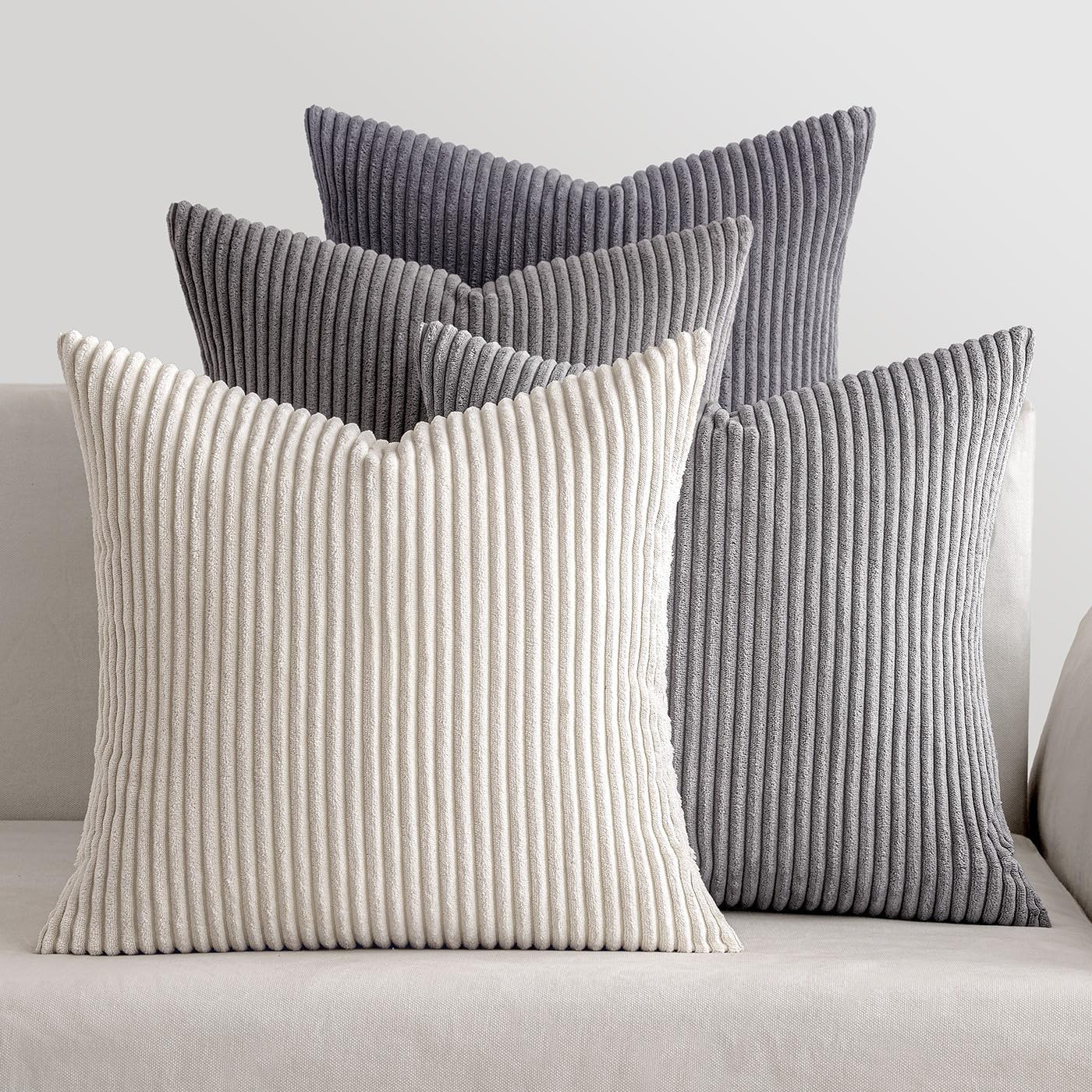 Boho Farmhouse Sage Green Throw Pillow Covers 18x18 Inch Set of 4 Mordern Nordic Cushion Covers Soft Corduroy Spring Home Decor for Couch Bed Sofa Living Room Forest Green