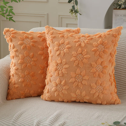 DFXSZ Spring Summer Pillow Covers 18x18 inch Set of 2 Farmhouse Decor Yellow Color Flower Heart Sunflower Soft Plush Faux Fur Jacquard Throw Pillows for Sofa Holiday Spring Home Decor PTK024C18