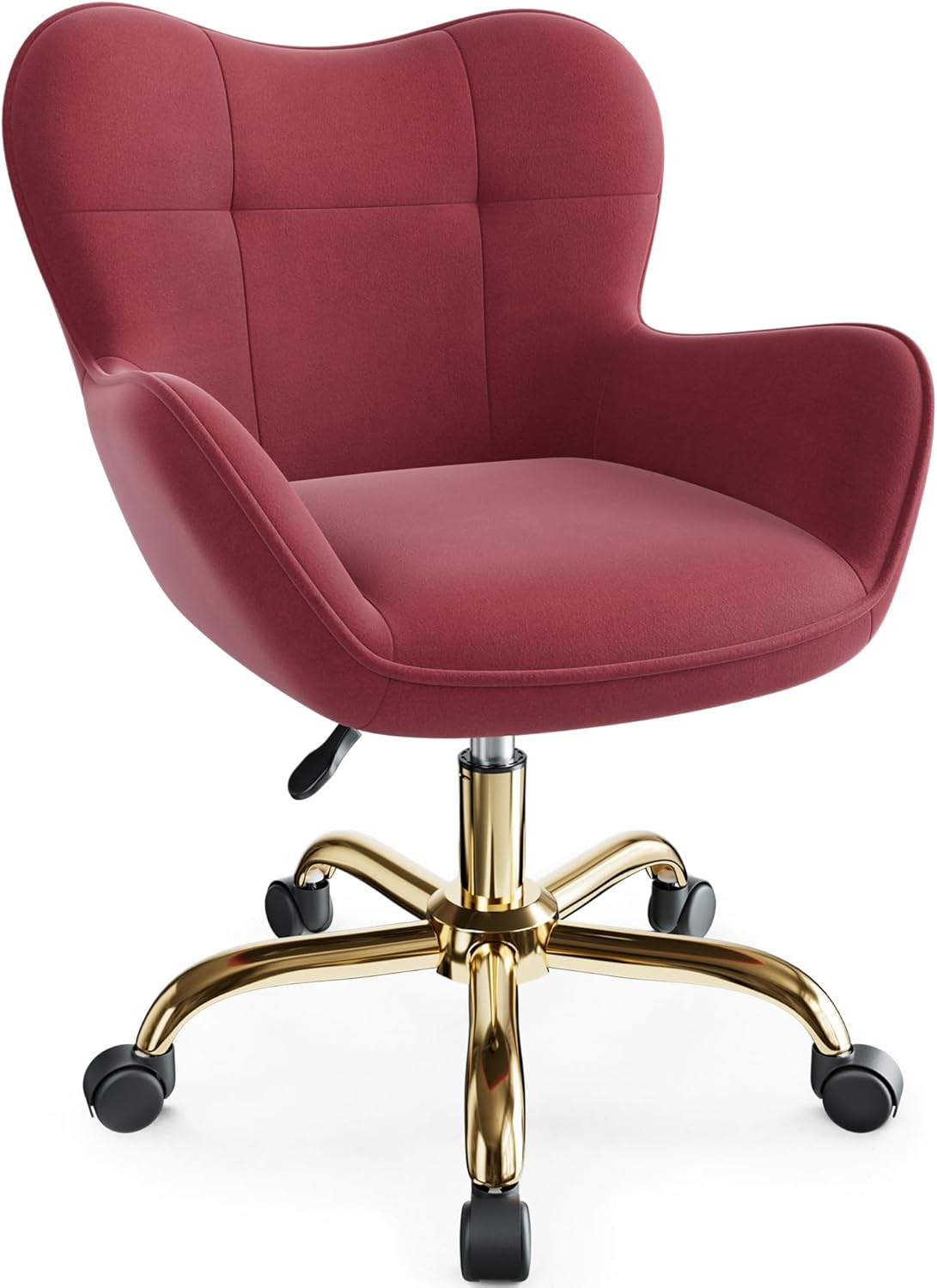 Vanity Chair with Wheels, Cute Home Office Desk Chairs Adjustable Height for Living Bedroom, Small Modern Fluffy Velvet Makeup Chair with Back for Girls (White)