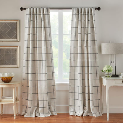 Fashions Brighton Windowpane Plaid Blackout Window Curtain, Living Room and Bedroom Drape with Rod Pocket Tabs, 52" x 84", Linen, 1 Panel