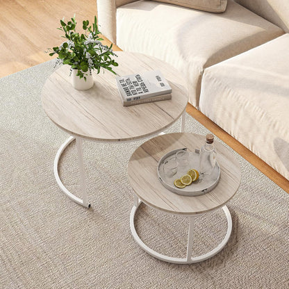 HOJINLINERO Round Coffee Table,Nesting Coffee Table Set of 2,Center Tables for Living Room,Office, Home Small Space,Stacking Side Tables,Sturdy and Easy Assembly,Wood Desktop,Brown,Large