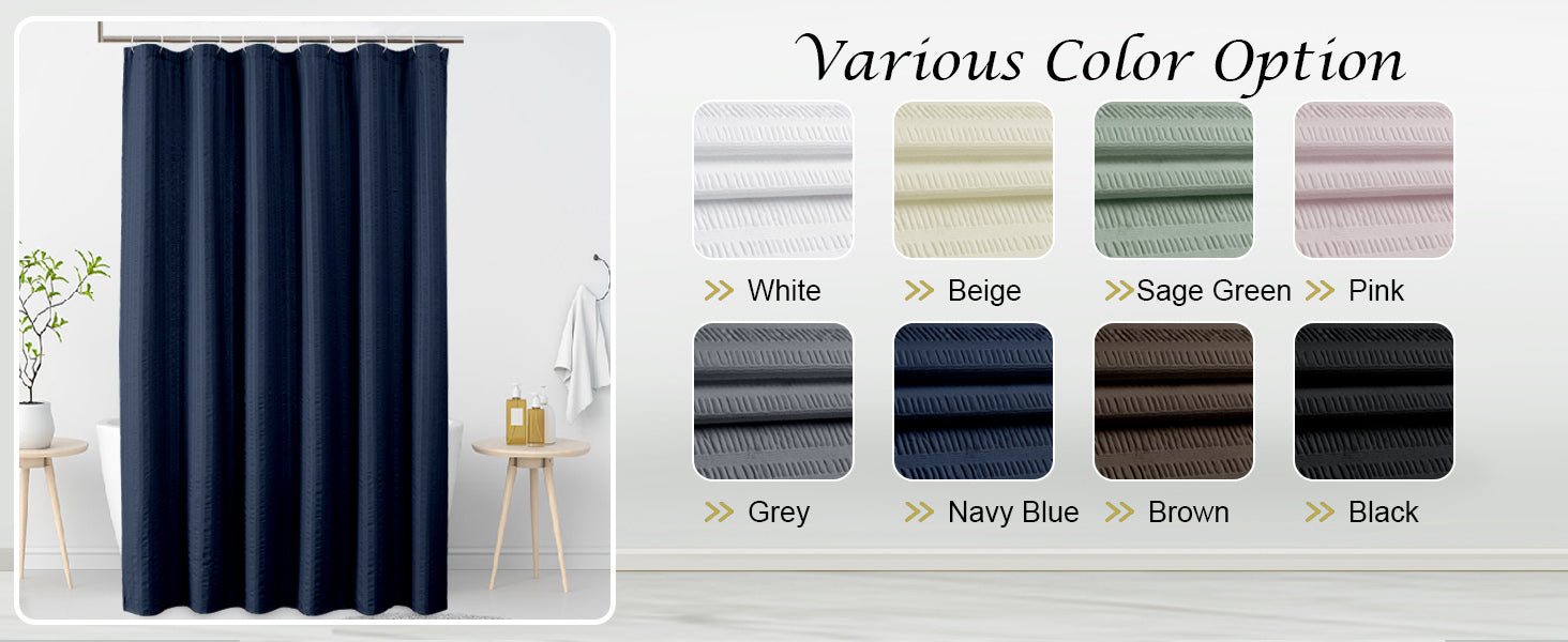 Moga Navy Blue Fabric Shower Curtains for Bathroom - Blue Hotel Spa Polyester Cloth Bath Curtain with 12 Holes, 72x72, Machine Washable, Navy Blue