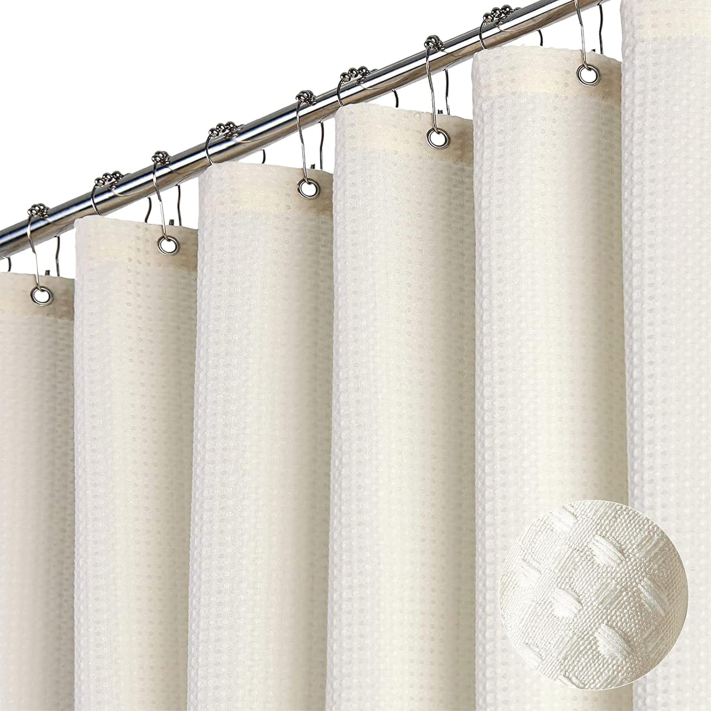 Dynamene Sage Green Shower Curtain - Waffle Textured Heavy Duty Thick Fabric Shower Curtains for Bathroom, 256GSM Luxury Weighted Polyester Cloth Bath Curtain Set with 12 Plastic Hooks，72Wx72H,Green