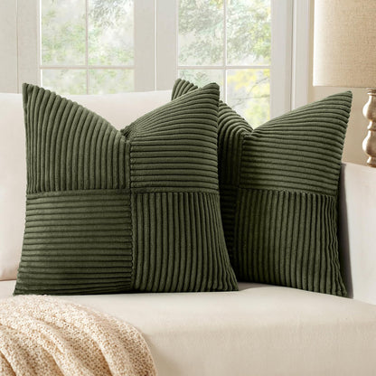 MIULEE Black Decorative Throw Pillow Covers 18x18 Inch for Couch Bed Sofa Pack of 2 Boho Farmhouse Throw Pillows Soft Cross Corduroy Patchwork Textured Cushion Cases