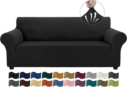 Couch Covers for 3 Cushion Couch Sofa Pet Friendly, 3 Seater Sofa Cover Washable Slipcovers Protector Furniture Covers for Dogs Spandex Jacquard Fabric Small Checks（Large，Black）
