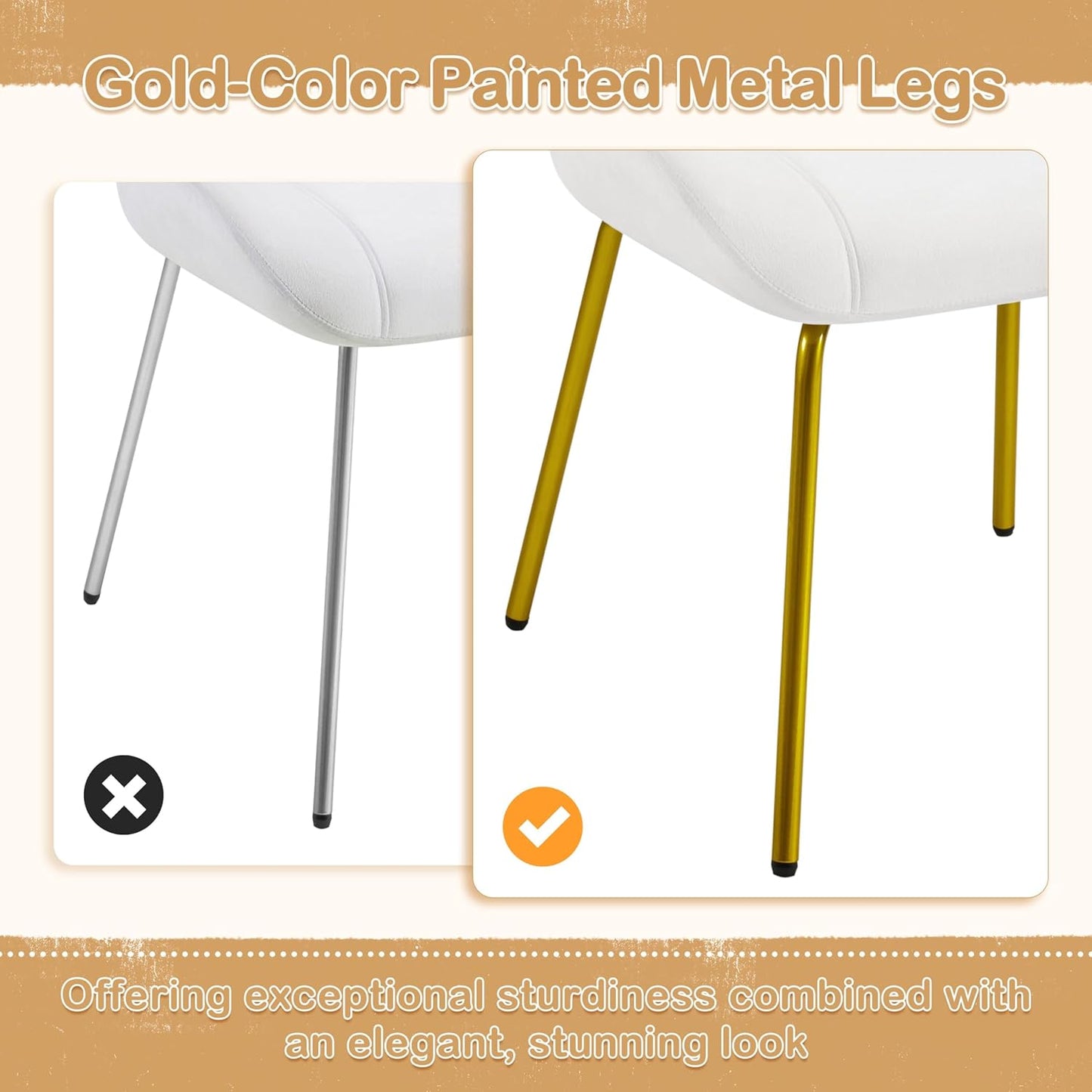 Vanity Chair, Velvet Accent Chair with Shell-Shaped Backrest, Modern Armchair with Gold Metal Legs for Dressing Room/Bedroom/Living Room, White