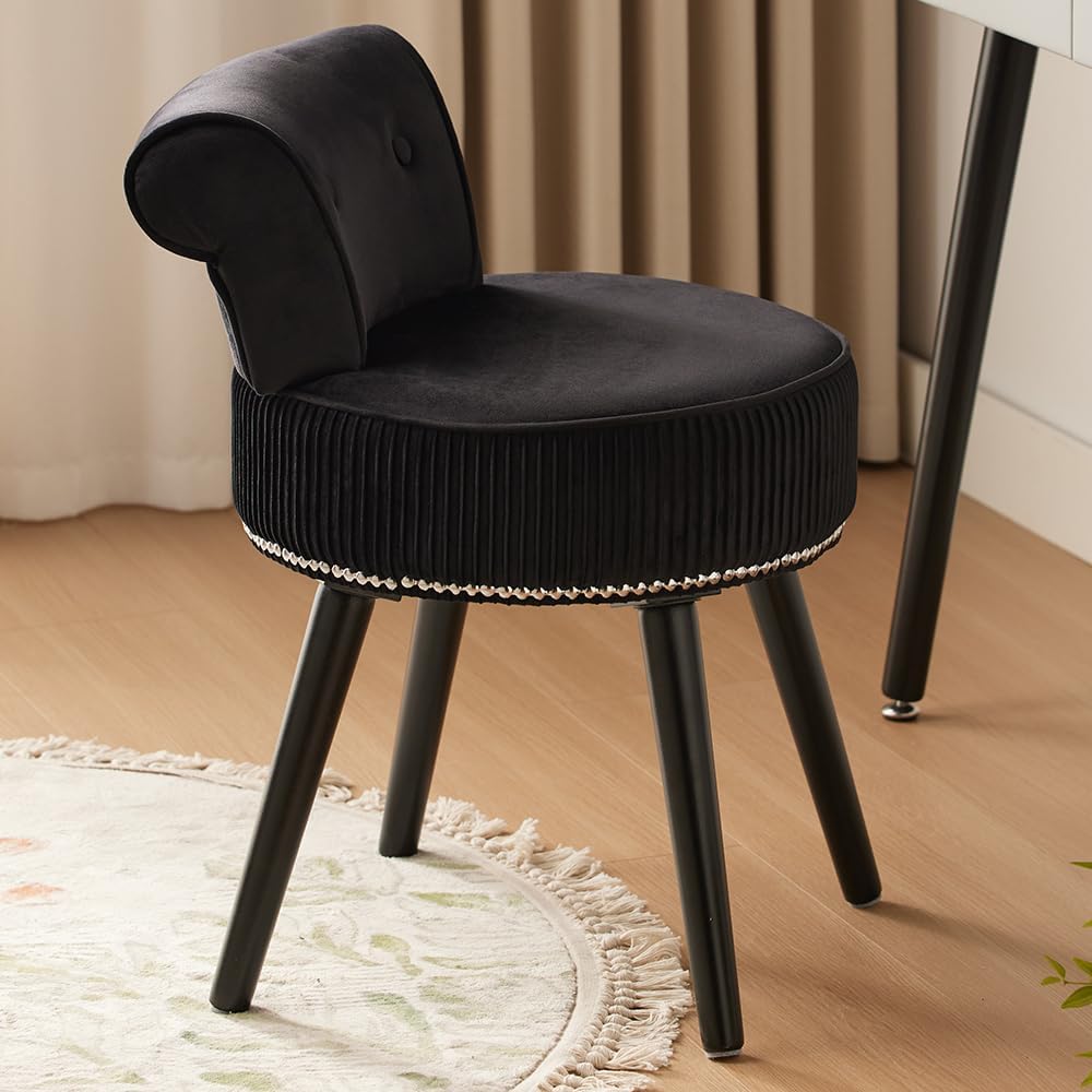 Vanity Chair with Adjustable Backrest, Boucle Upholstery Armless Makeup Stool, Cream White Sherpa Vanity Stool with Gold Metal Legs for Bedroom Living Room Kitchen Dinning Room (Gold and White)