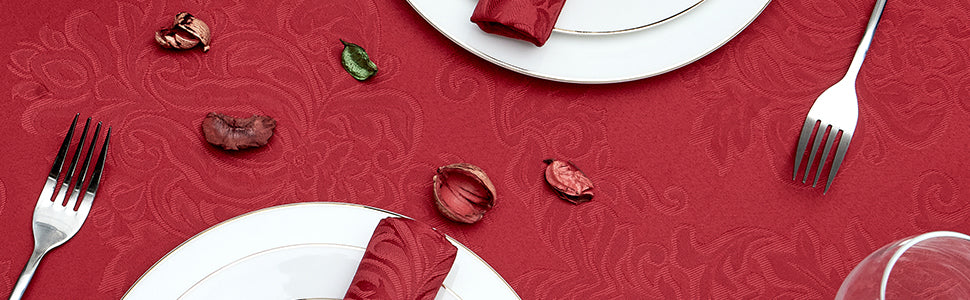 Rectangle Table Cloth Linen Farmhouse Stainproof Waterproof Washable Polyester Oblong Rectangular Fabric Table Cover for Kitchen Dining Dinner (Red, 52 X 70 Inch)