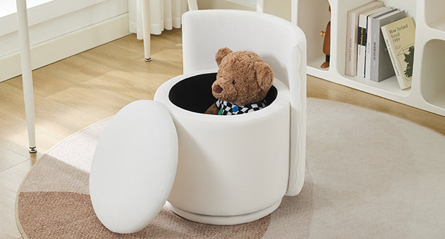 Velvet Vanity Chair with Storage, 360° Swivel Makeup Chair with Wave Back, No Assembly Small Accent Stool for Bedroom, Dressing, Living Room, White