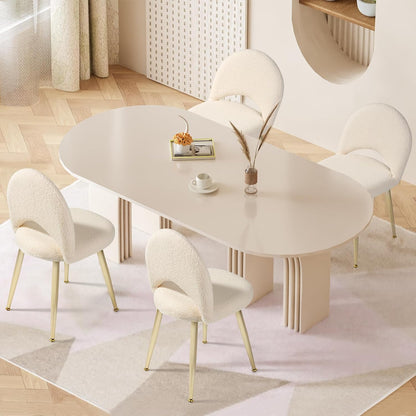 Vanity Chair with Adjustable Backrest, Boucle Upholstery Armless Makeup Stool, Cream White Sherpa Vanity Stool with Gold Metal Legs for Bedroom Living Room Kitchen Dinning Room (Gold and White)