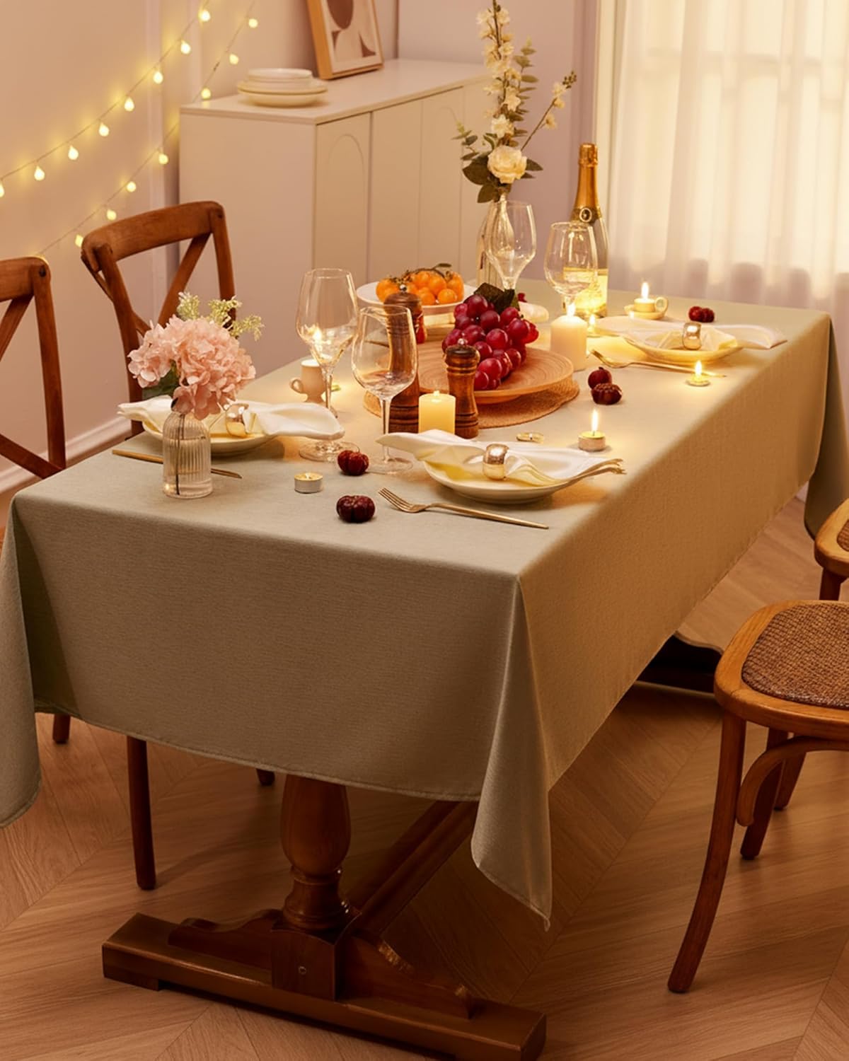 Rectangle Linen Tablecloth Waterproof & Stain Resistant, Wrinkle-Free Table Cloth Adds Elegance and Protection, Ideal for Dining, Party, Wedding and Outdoor, 52 x 70 Inch, Sage Green