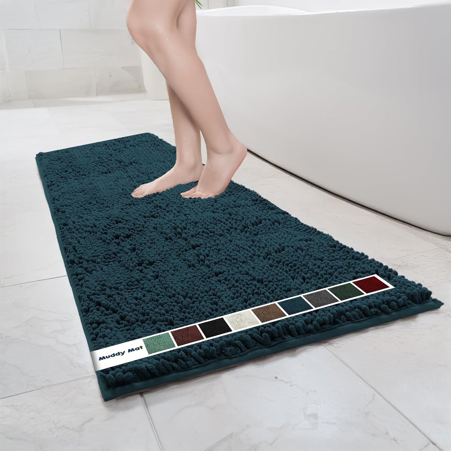 Chenille Bathroom Rugs Quick Dry Microfiber Mats Non Slip Washable, Extra Thick, Soft and Highly Absorbent Bath Mats for Bathroom, Kitchen, and Shower Floor - Grey 36"x60"